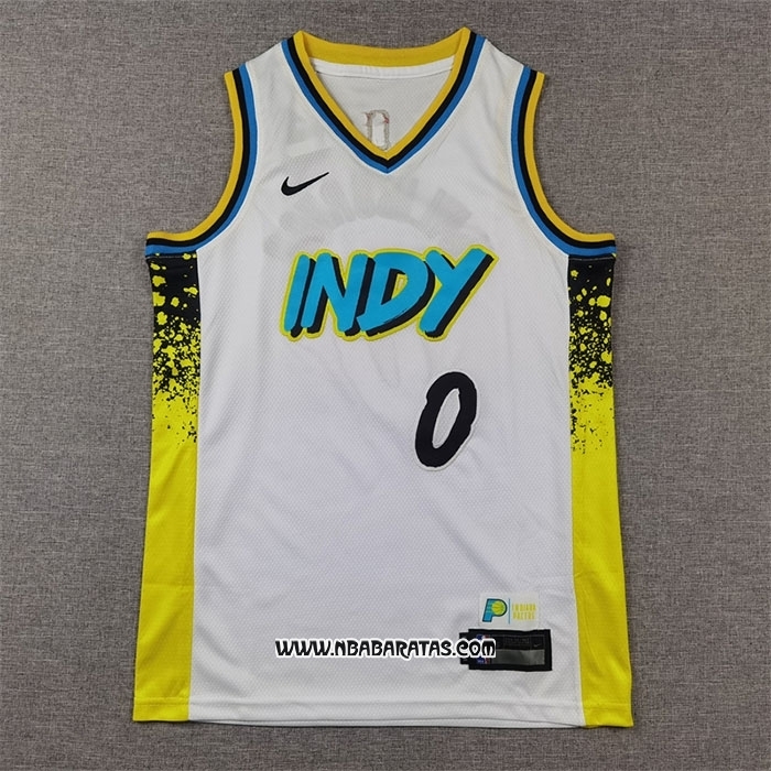 Camiseta Nino Indiana Pacers Tyrese Haliburton #0 Ciudad 2024-25 Blanco
